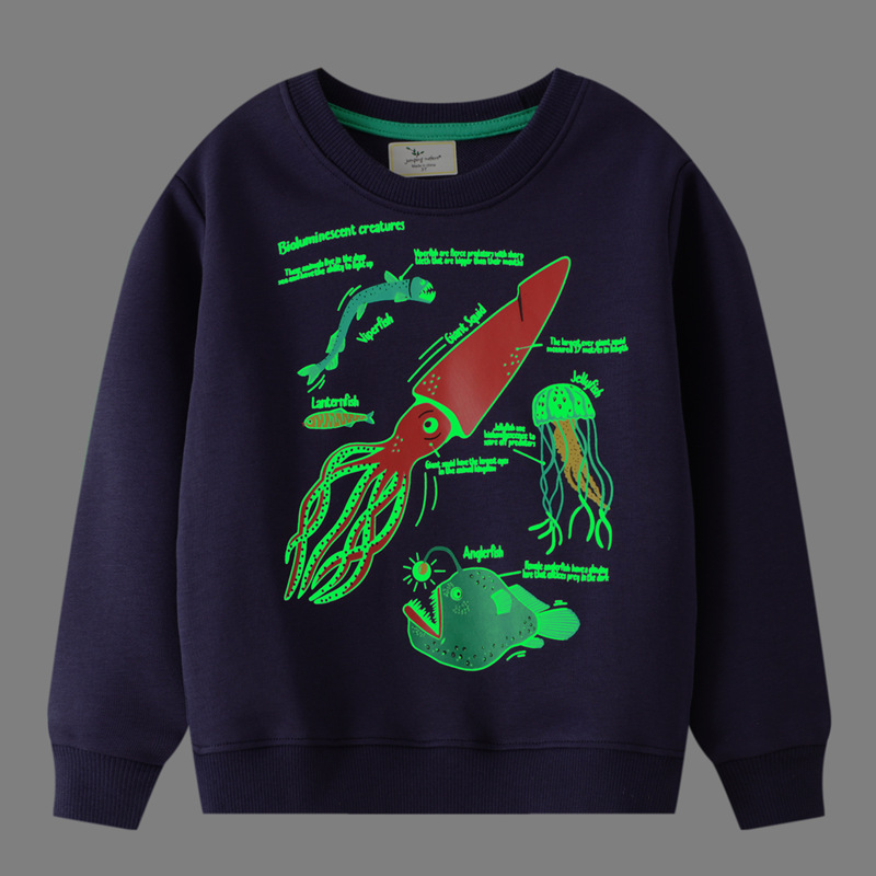 2022 Autumn New Fashion Children Hoodies Luminous Dinosaurs Shark Cartoon Long Sleeve Boys Sweatshirt Jumper Top Kids Clothes alx