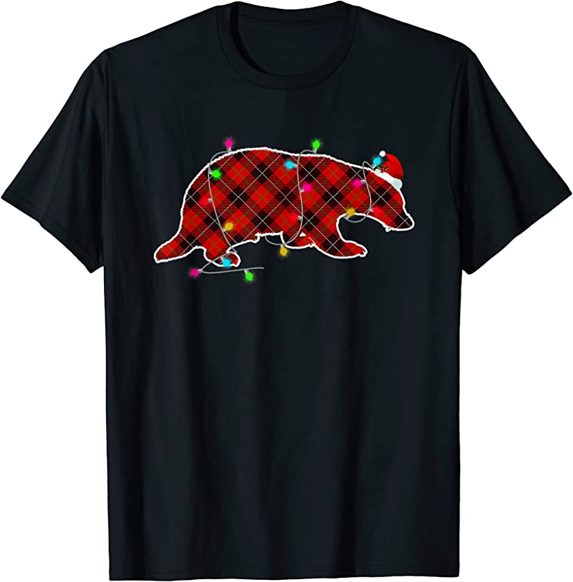 Xmas Pajama Red Plaid Christmas Lights Honey Badger Animals T-Shirt