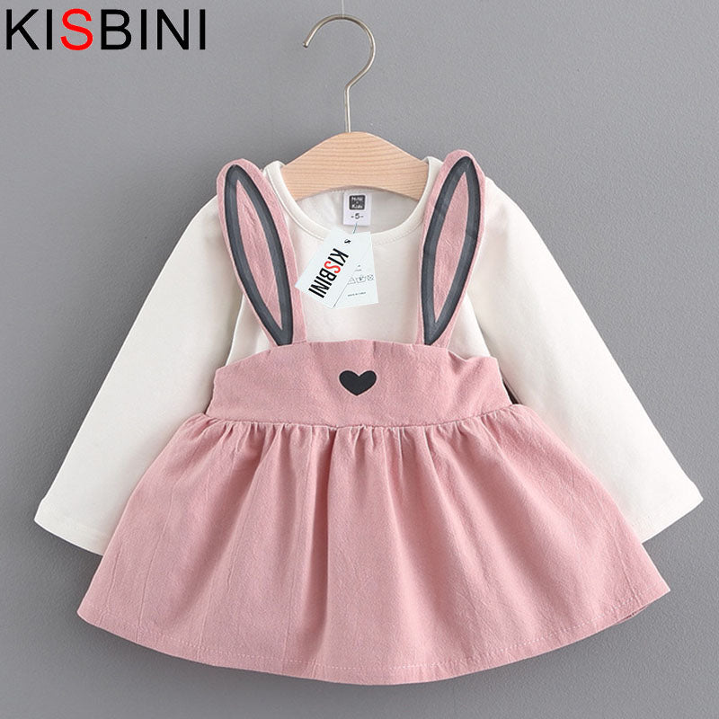 Kisbini Baby Dress Long Sleeve Girl Dress 2017 New Autumn Fashion Style Children Clothing Cotton Infant Kids Clothes Cute Rabbit