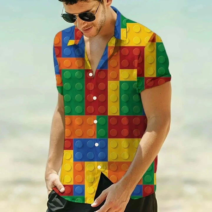 Amazing Lego Colorful 3D Print Polyester Hawaiian Shirt