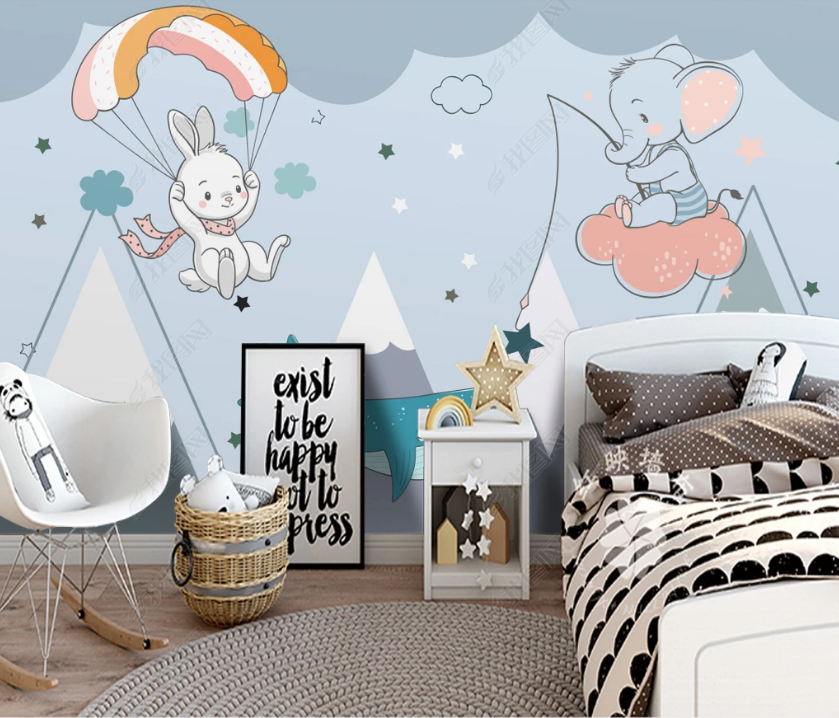 3D Cartoon Mountain Bunny Elephant Wall Mural Wallpaper Lqh 41