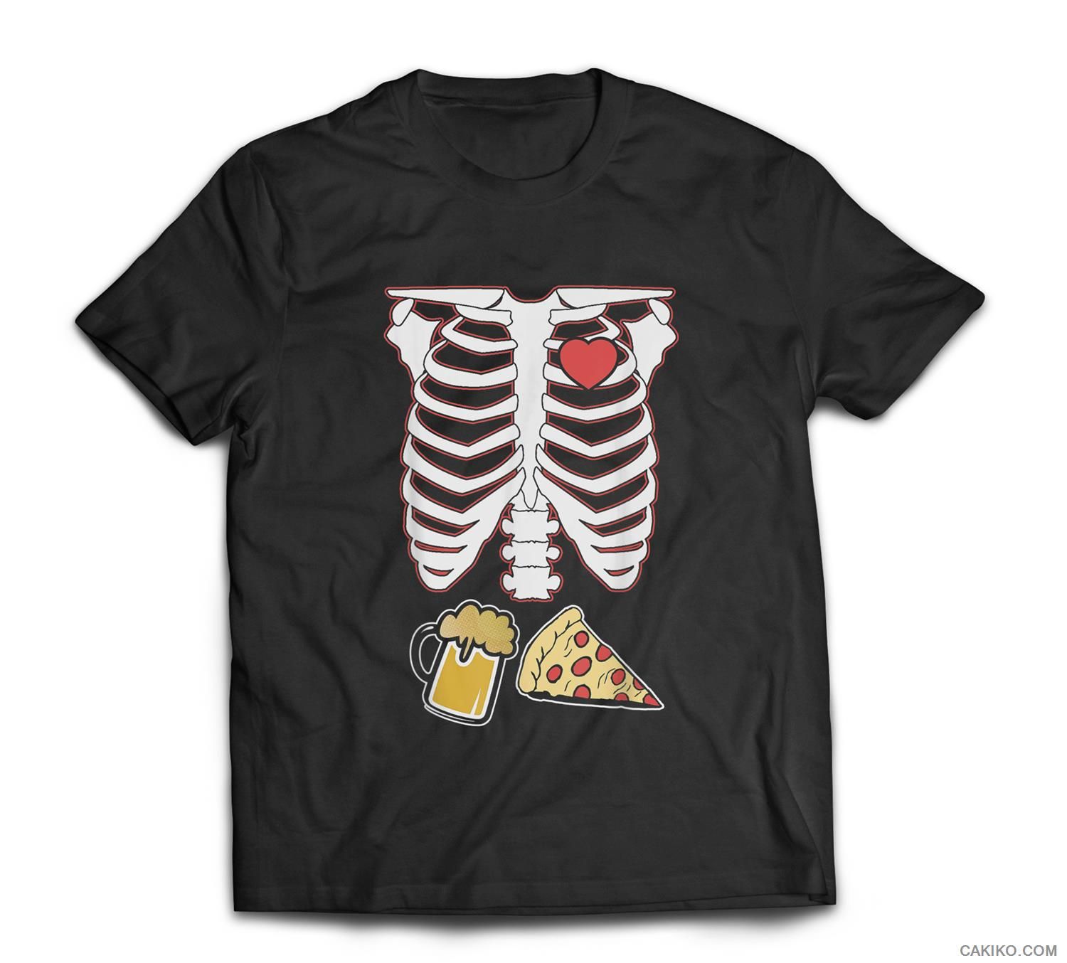 Funny Halloween Skeleton Pizza And Beer X-Ray T-Shirt