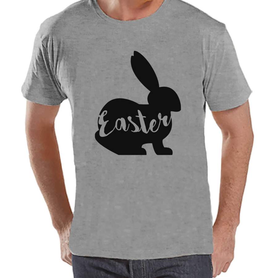 Men’s Easter Shirt – Mens Easter Bunny Happy Easter Shirt – Happy Easter Tshirt – Gift for Him – Matching Family Bunny Shirt – Grey T-shirt