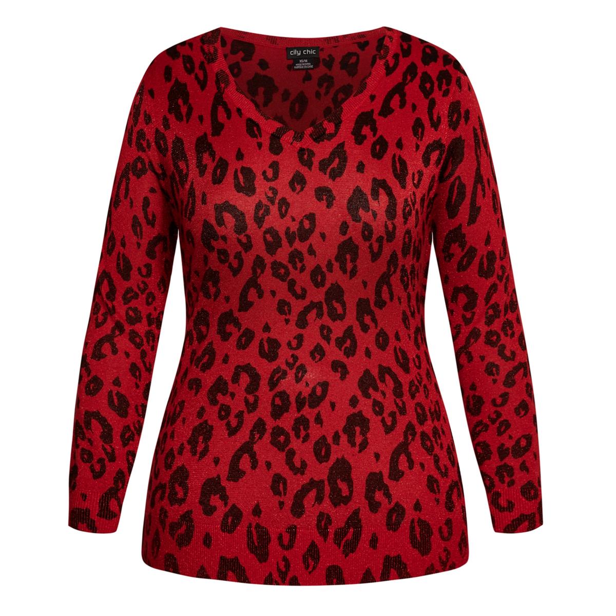 Plus Womens Animal Print Ribbed Pullover Sweater