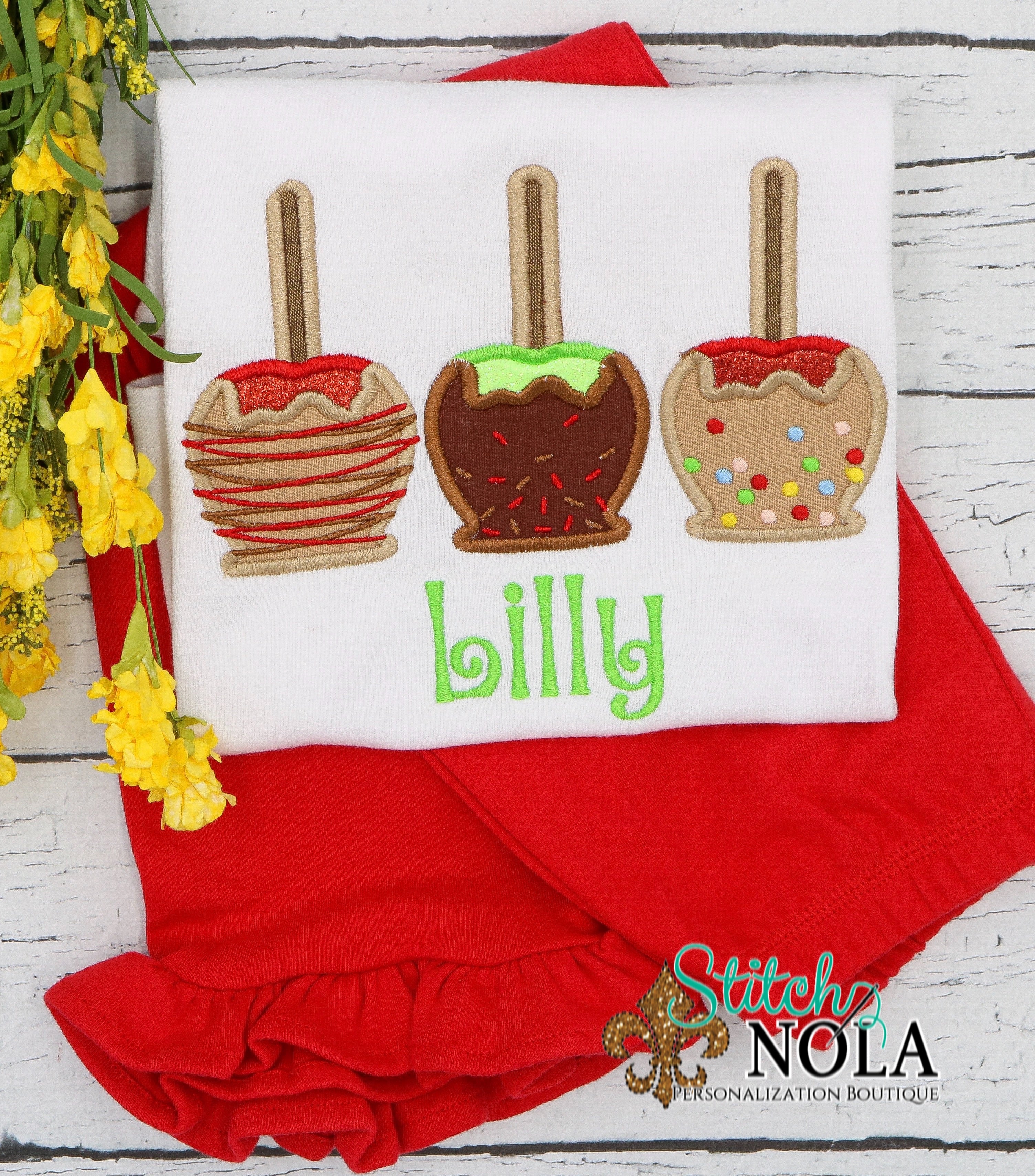 Personalized Candy Apple Trio Applique Shirt