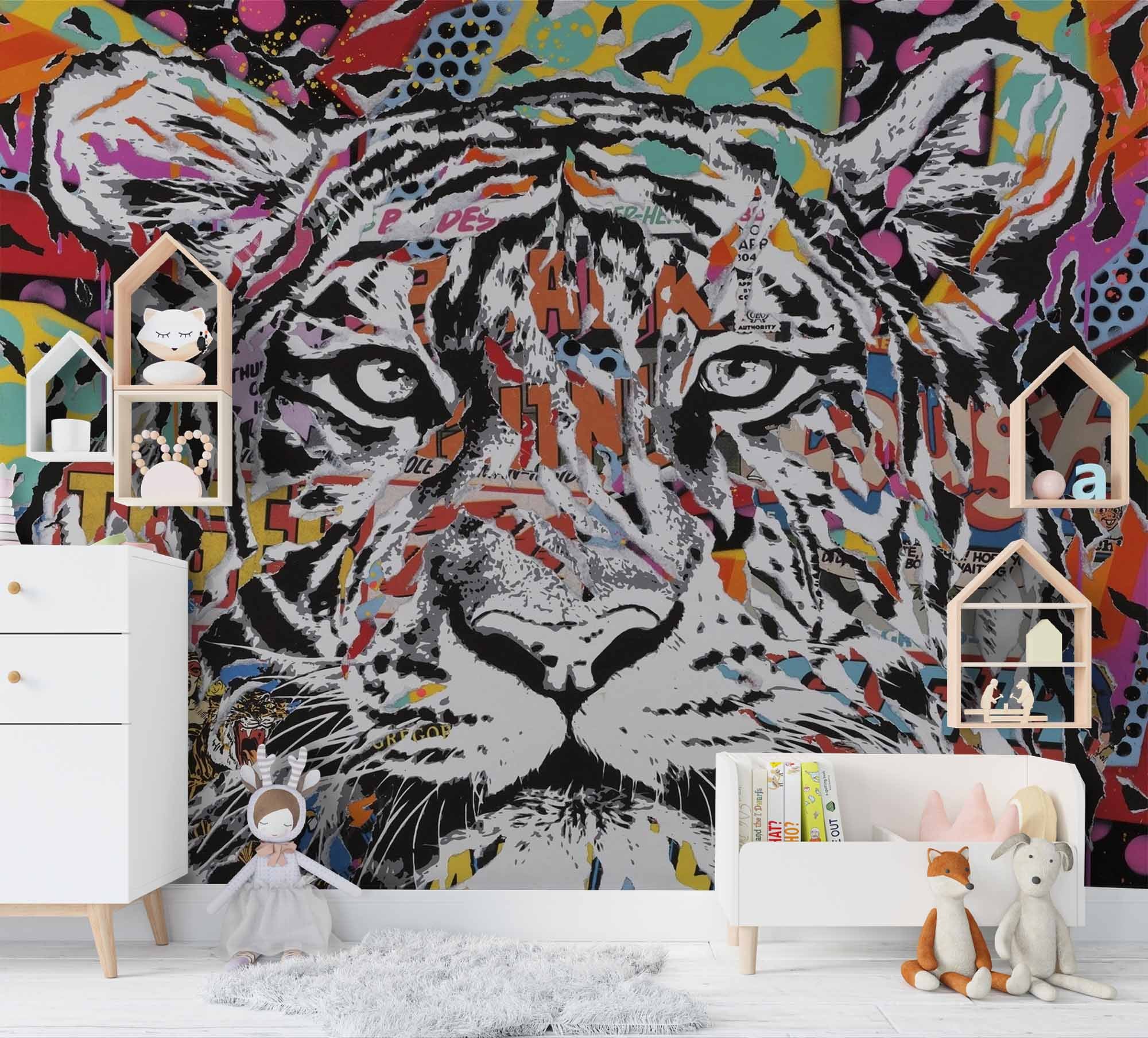 3D Graffiti Tiger Wall Mural Wallpaper Sf45