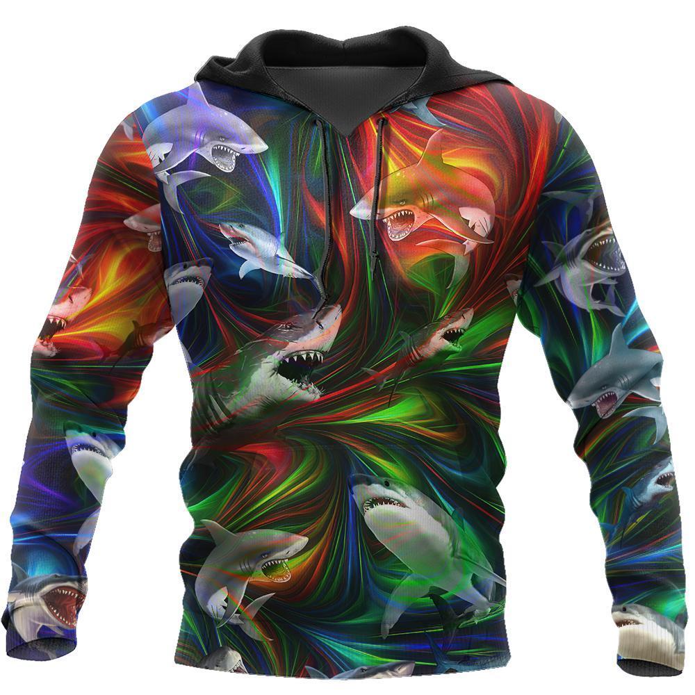 Amazing Colorful Shark Over Printed Hoodie Tshirt-Ml Adult 3D All Over Print, 3D Hoodie For Men & Women