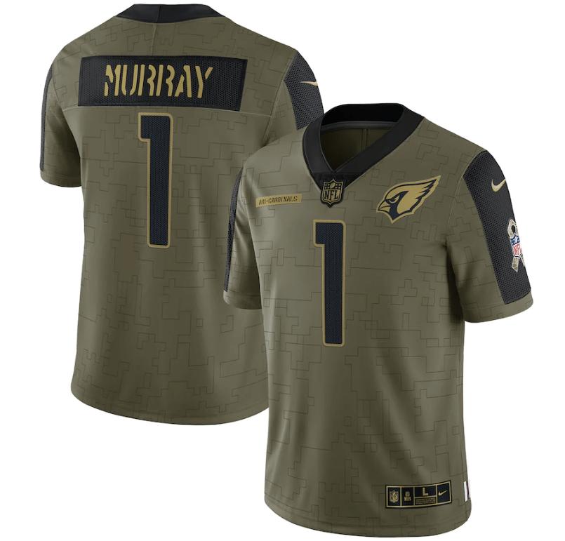 Arizona Cardinals Kyler Murray 1 NFL Olive 2021 Salute To Service Retired Player Men Jersey For Cardinals Fans