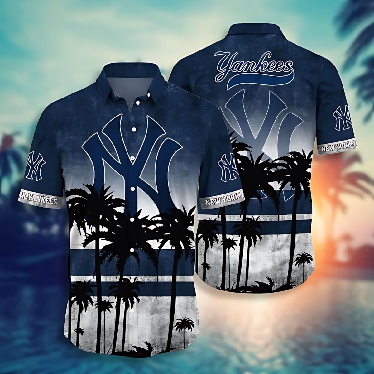 New York Yankees Sunset Island View Hawaiian Shirt