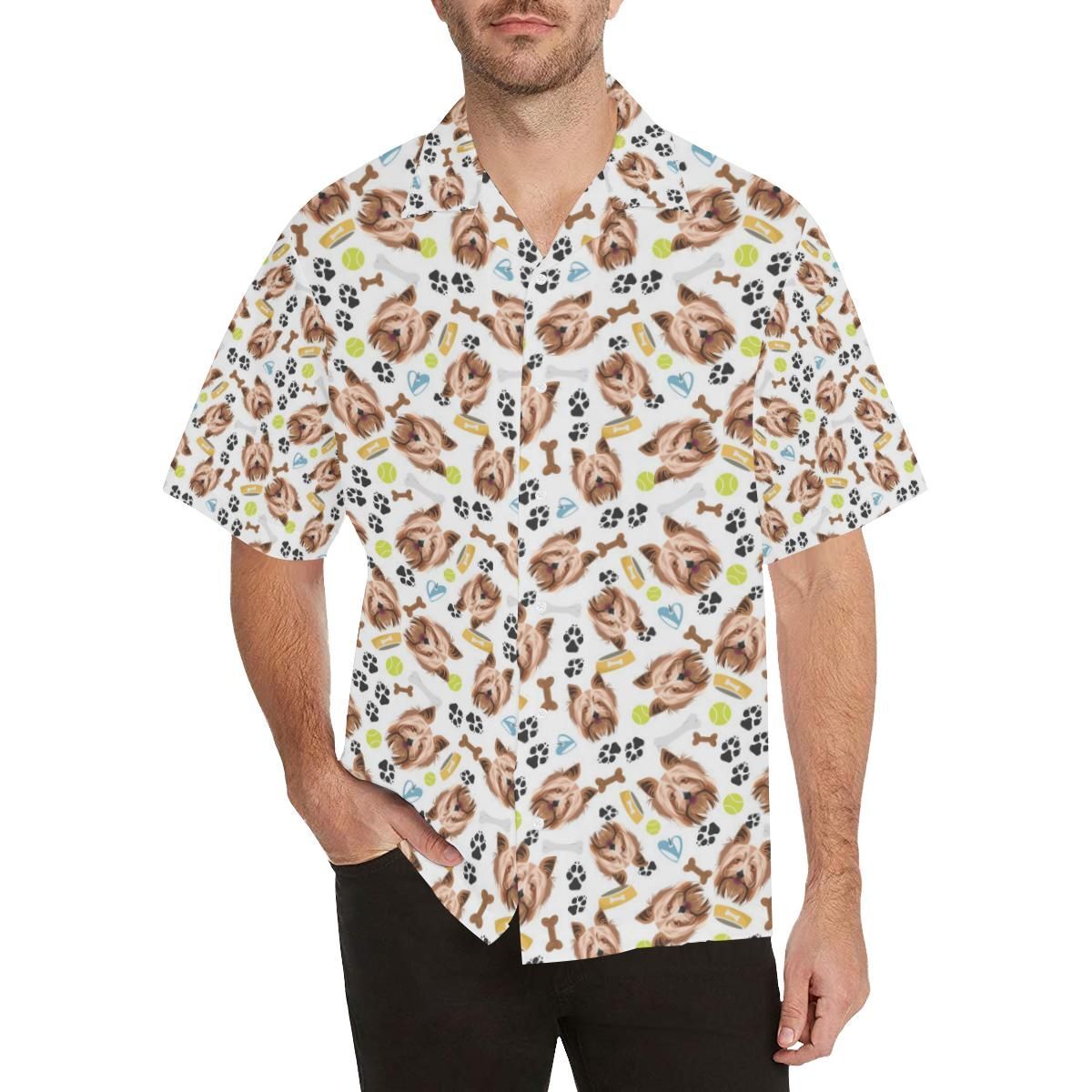 Yorkshire Terrier Pattern Print Design 05 Men’S All Over Print Hawaiian Shirt (Model T58)