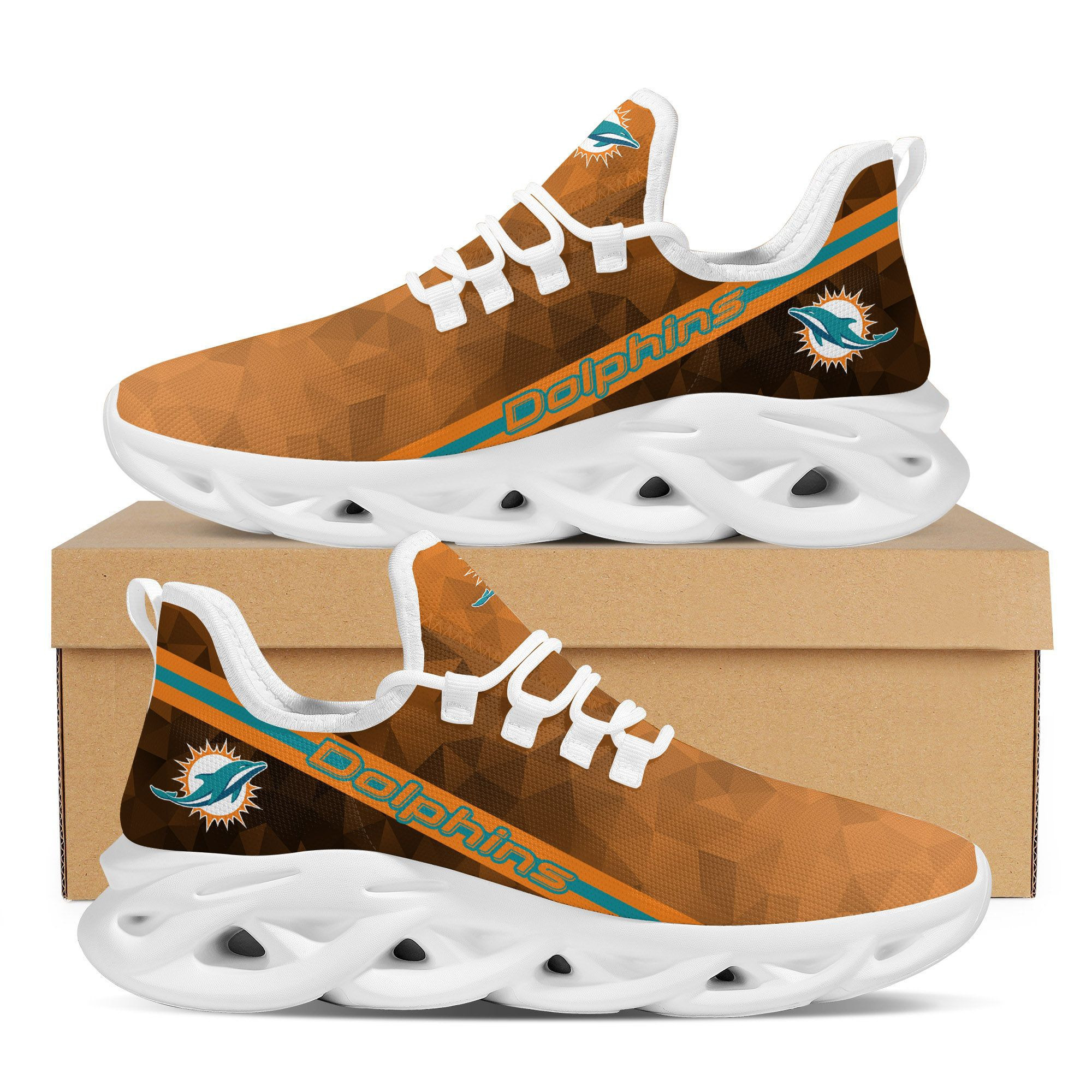 Miami Dolphins Polygonal Design Trending Max Soul Clunky Sneaker Shoes For Mens Womensamerican Football Team Fans