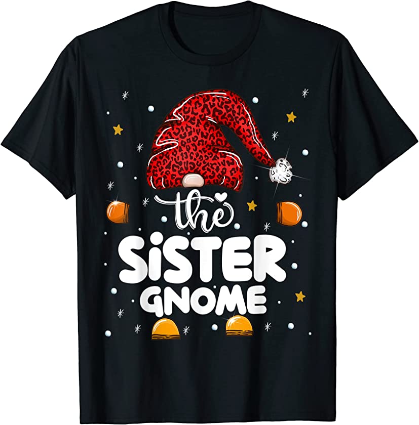 Sister Gnome Leopard Family Matching Christmas Party Pajama T-Shirt