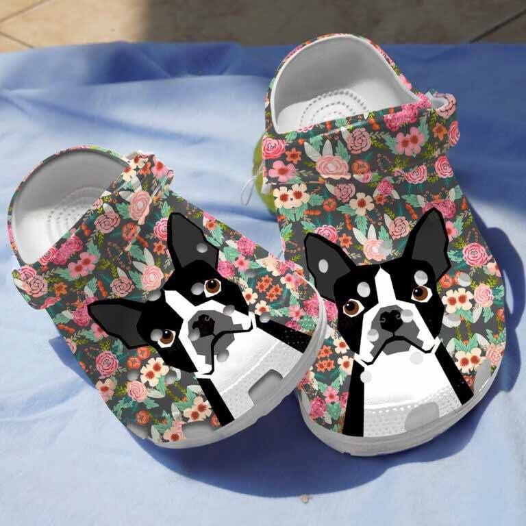 Floral Robot Boston Terriers Dog Clogs Shoes Birthday Gifts For Girls