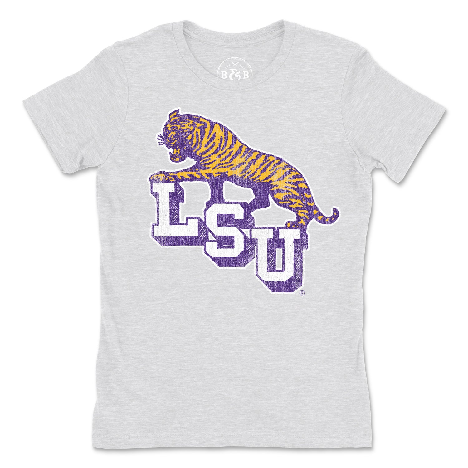 B&B Dry Goods Lsu Tigers 68 Tiger Steps Women’S Tri-Blend T-Shirt – White