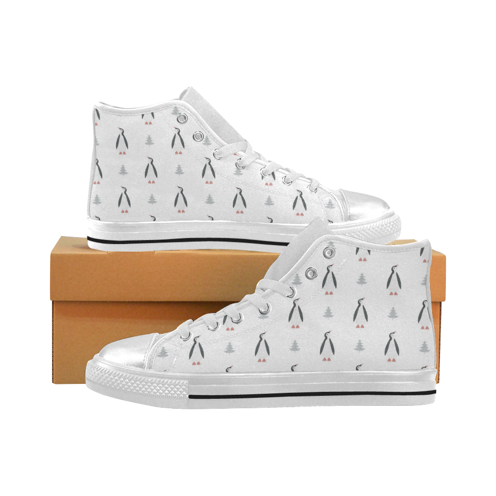 Penguin Pattern Women’S High Top Canvas Shoes White Gift For Men Women