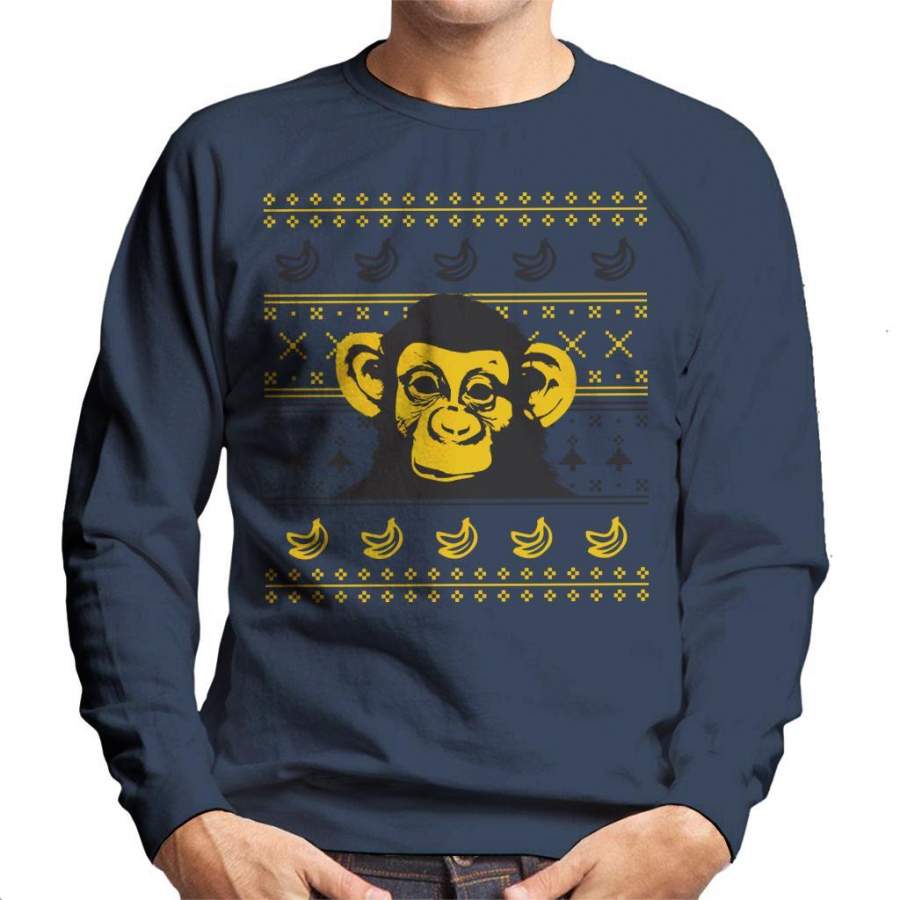 Yellow Chimpanzee Monkey Banana Christmas Knit Men’s Sweatshirt