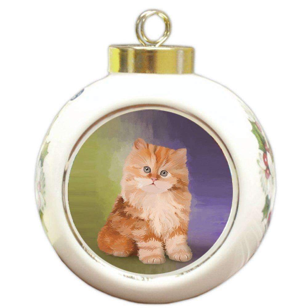 Red Persian Kitten Round Ball Christmas Ornament Rbpor48070