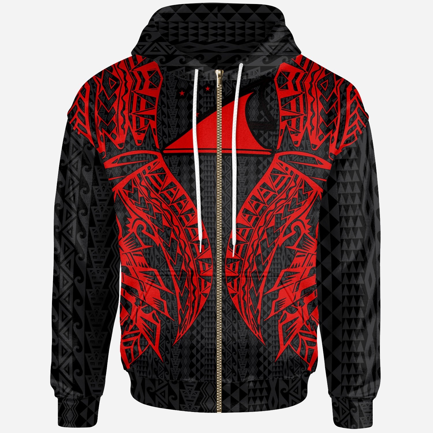 Tokelau Zip-Up Hoodie – Polynesian Lion Head Red Style