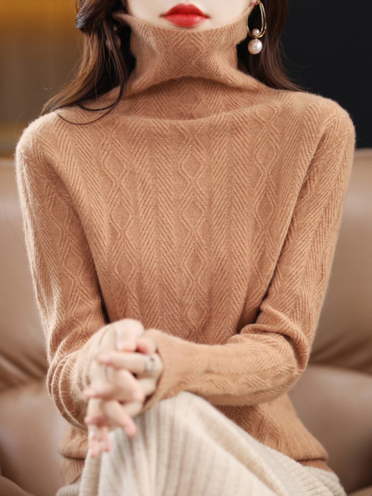 Cashmere Sweater Women Knitted Sweaters 100% Merino Wool Turtleneck Long Sleeve Knit Thick Pullover Autumn Winter Clothes Jumper alx