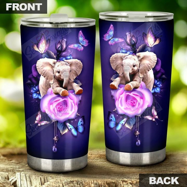 Personalized Elephant Flower Kc2509547Cl Stainless Steel Tumbler Customize Name, Text, Number