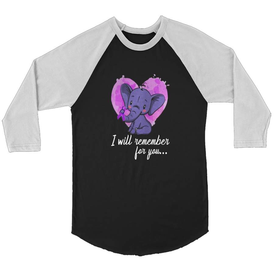 Baby Elephant Alzheimers Heart I Will Remember For You – Canvas 3/4 Raglan Shirt