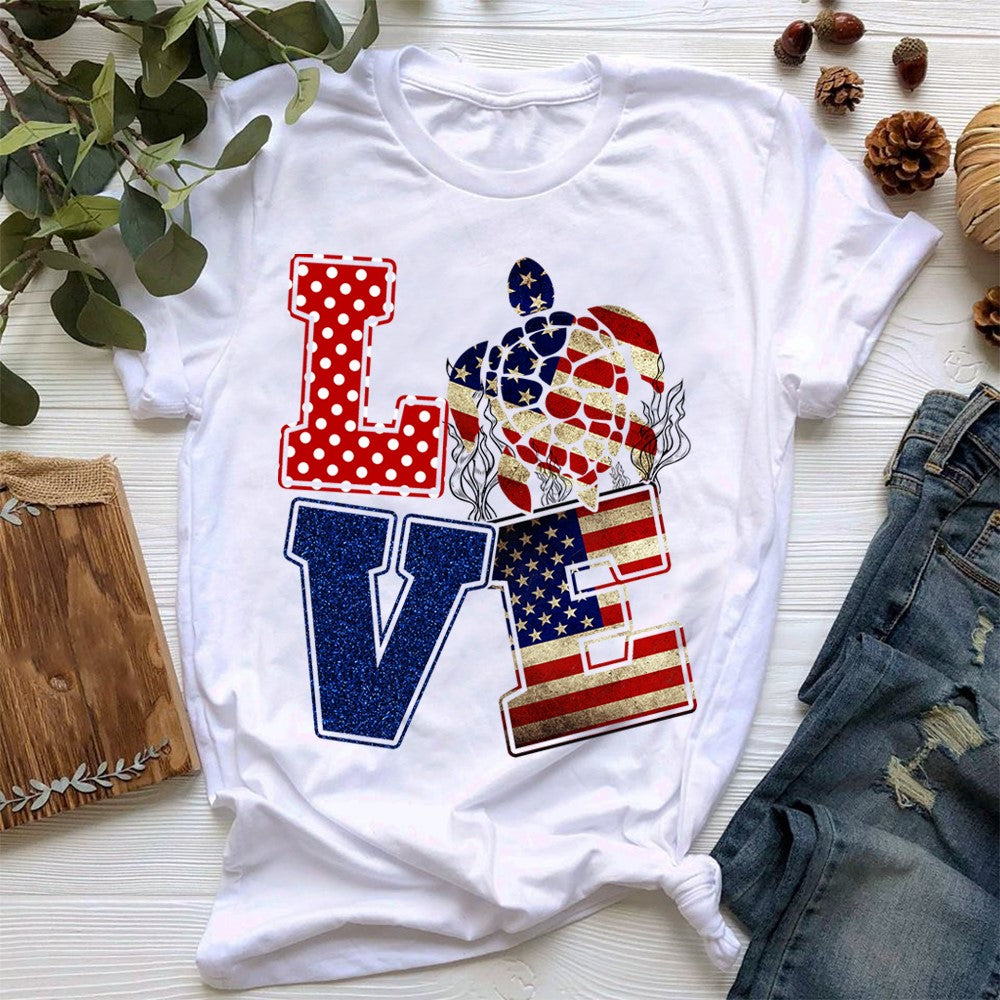 Love Turtle American Flag Independence Day 4Th Of July Gift Standard/Premium T-Shirt