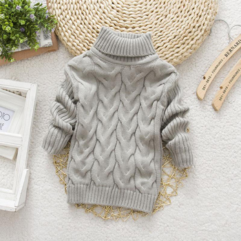 Winter Boys Sweater Kid Thick Knitted Bottoming Turtleneck Shirts Solid High Collar Cardigan High Quality Children Sweater alx