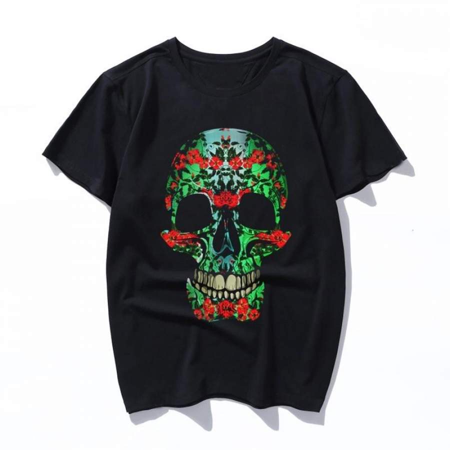 floral skull t shirt women/men art print Oil aesthetic Cute funny tshirt 90s cartoon Ullzang Casual top tee t-shirt female/male clothes