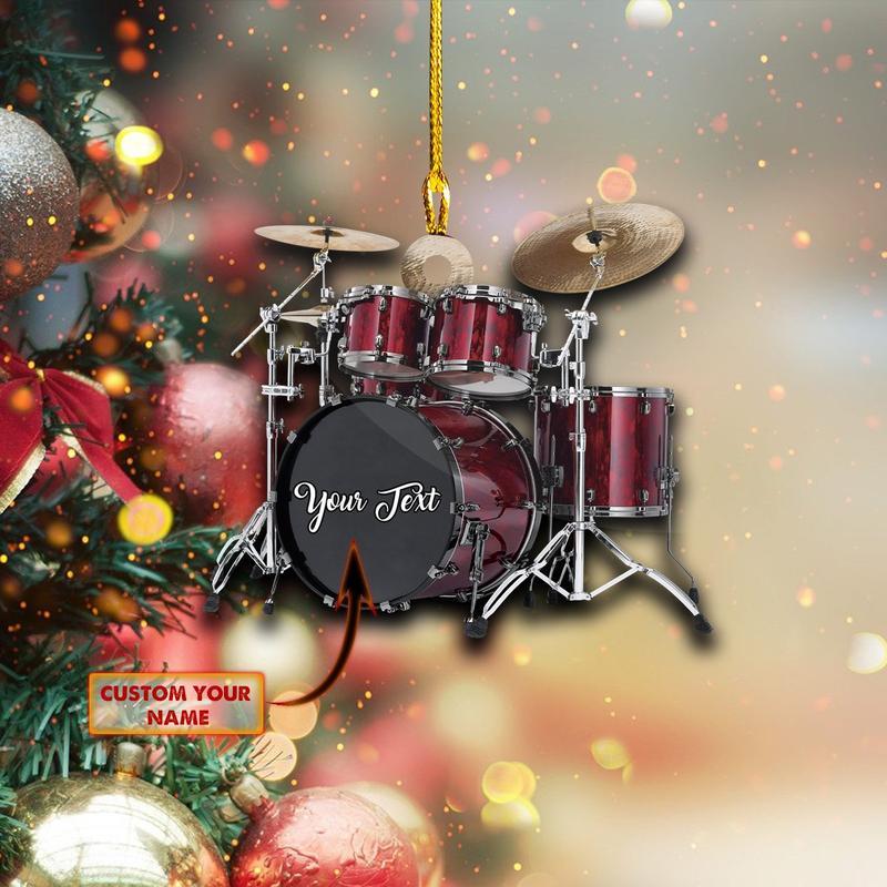 Personalized Custom Text Red Drum Set Custom Shape Ornament