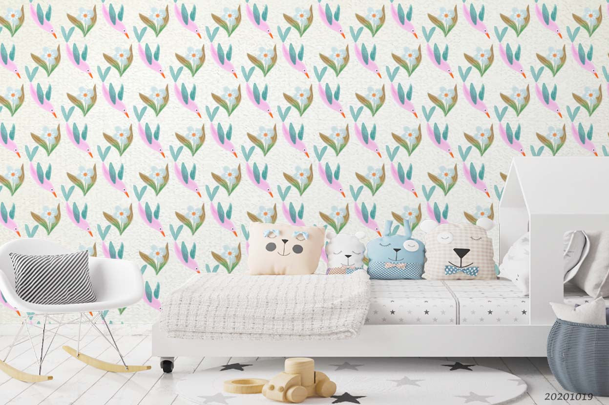 3D Hand Drawn Leaves Flower Animal Pattern Wall Mural Wallpaper Wj 9422