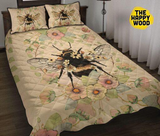 Bee Flower Beauty Quilt Bed Set And Pillow Covers