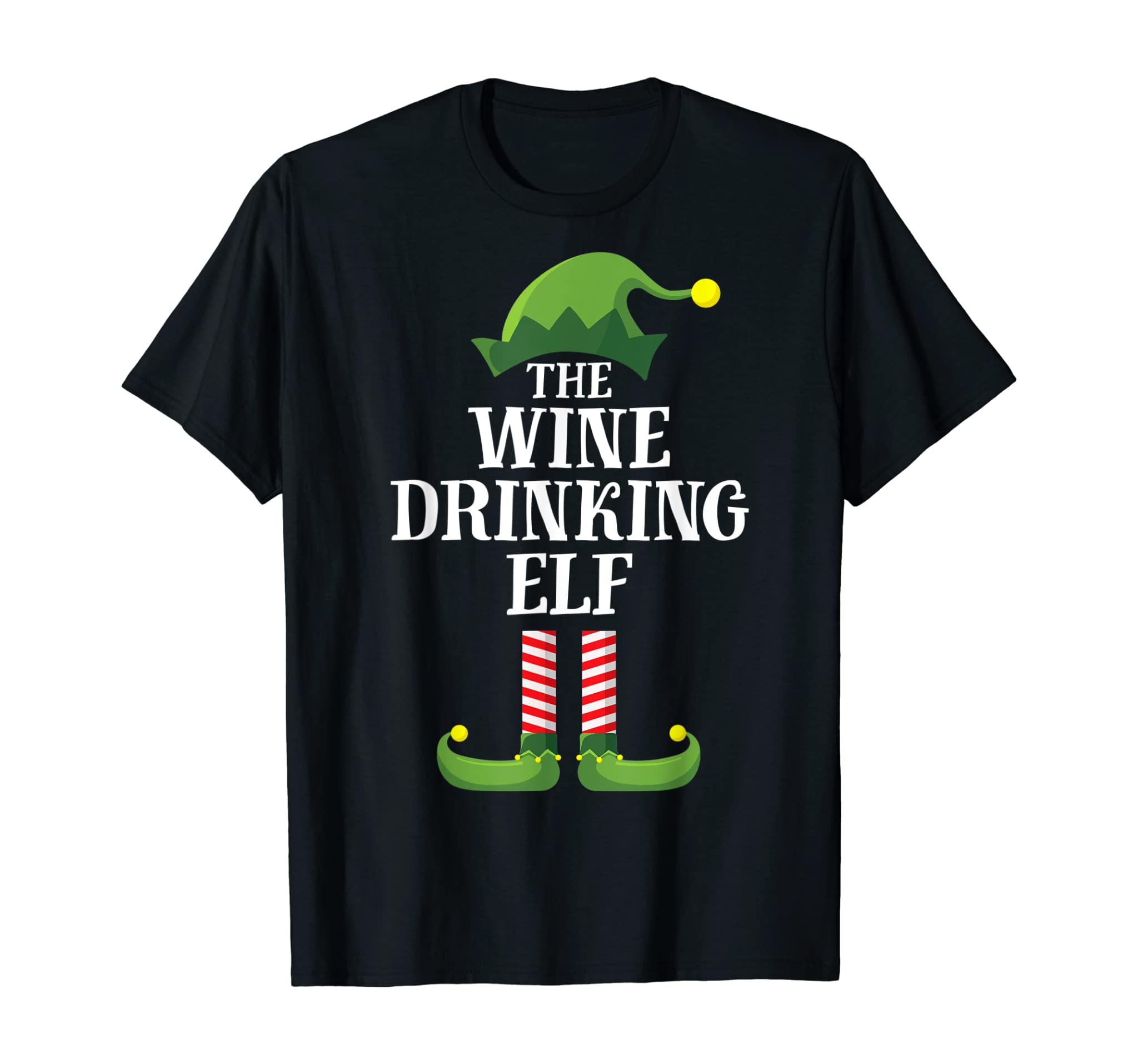 Wine Drinking Elf Matching Family Group Christmas Pajama T-Shirt