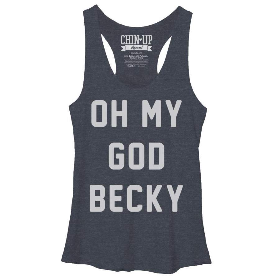 CHIN UP Women’s Oh My God Becky  Racerback Tank Navy Blue Heather