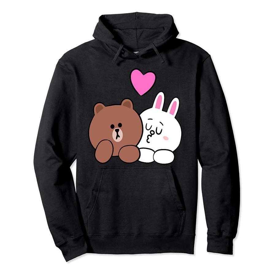 Cute Brown Bear Cony Bunny Rabbit Lean On Me I Love You Kiss Pullover Hoodie Unisex 3D All Over Print