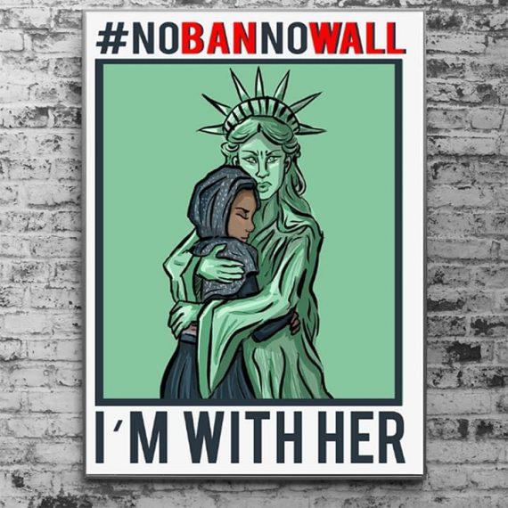 This Statue Of Liberty Drawing Became A Symbol Of The No Ban No Wall Movement I M With Her Home Decoration Landscape Poster Hg