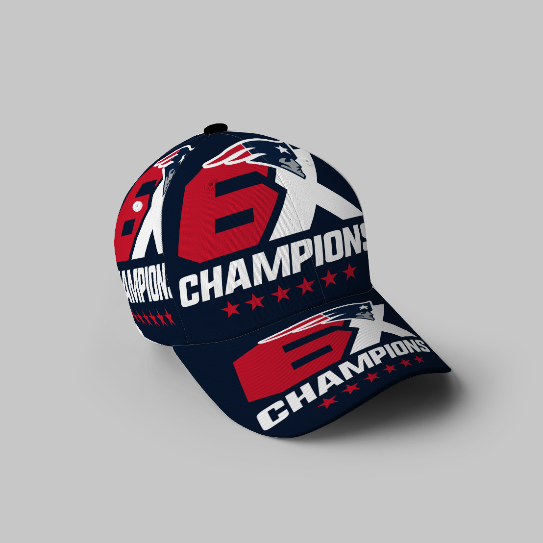 New England Patriots 6X Champions Blue 3D Printing Baseball Cap Classic Hat