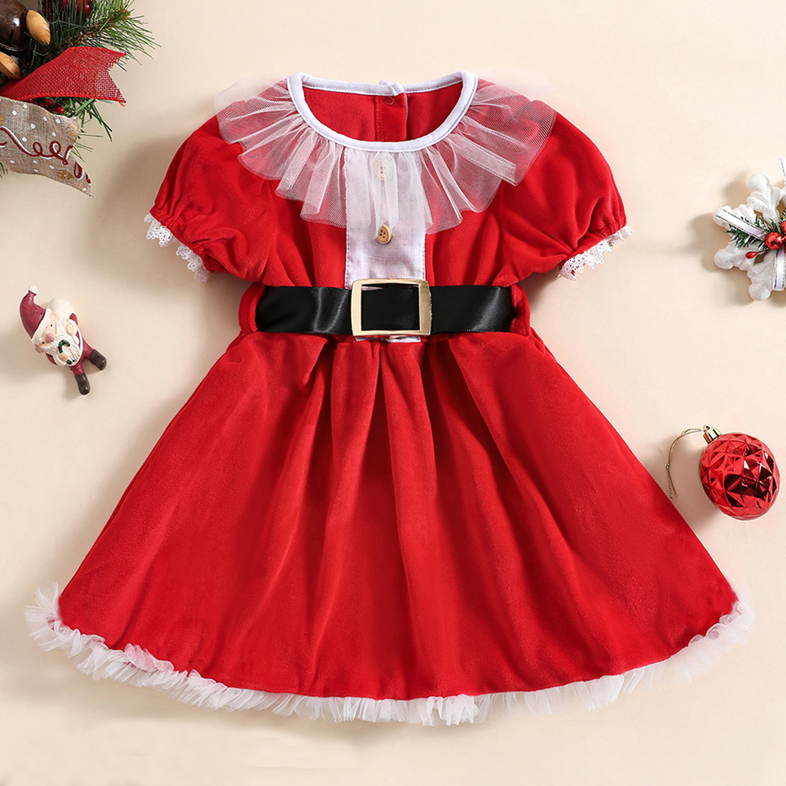 Audition Dress Toddler Girls Short Sleeve Christmas Ruffles Lace Tulle Princess Dress Belle Dress for Baby Girls alx