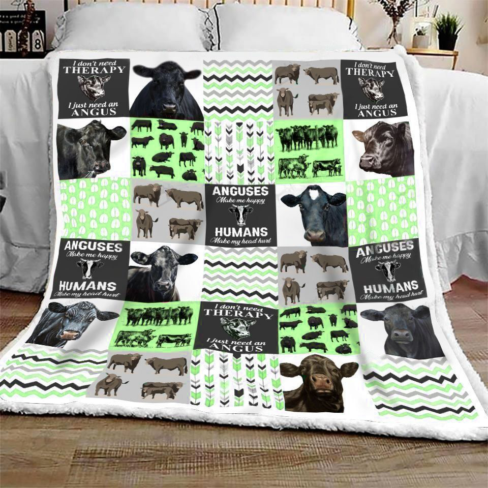 Black Angus Cow-Green All Printed 3D Blanket Cow Blanket Farm House Blanket