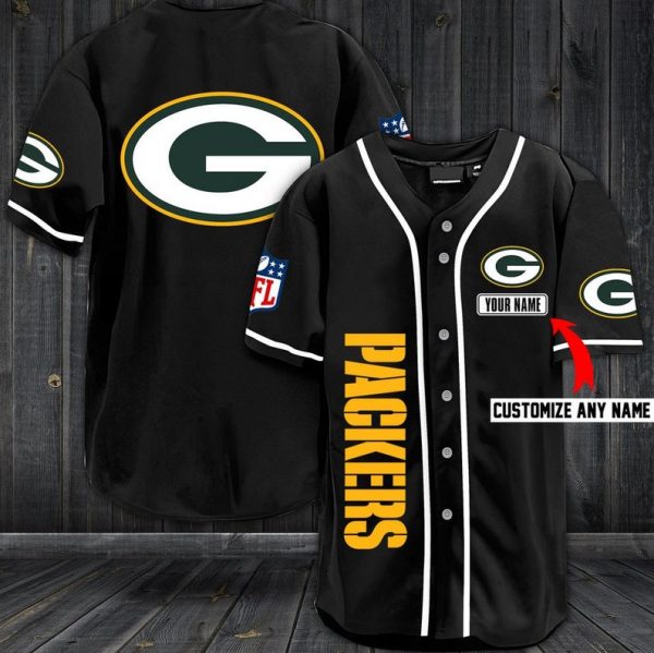 Personalized Green Bay Packers Black Baseball Jersey Shirt K3831