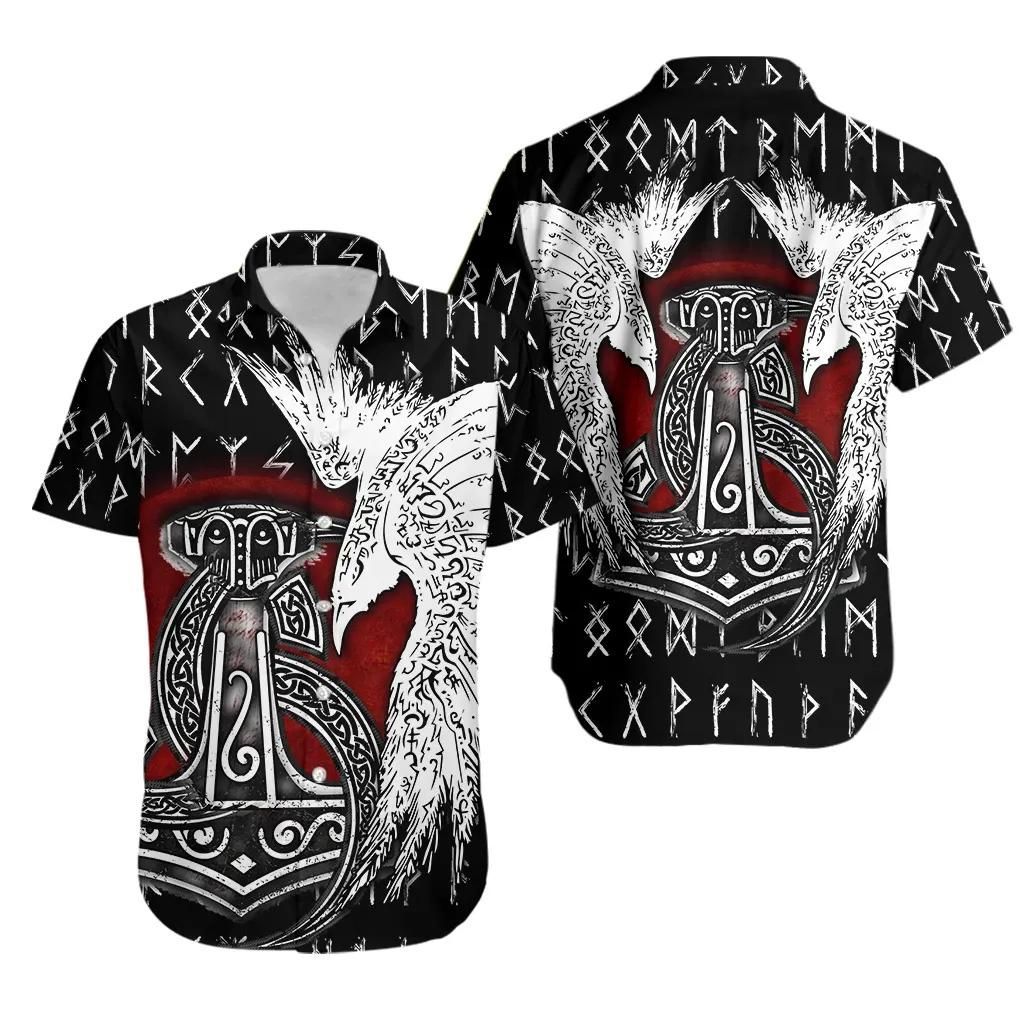 Viking The Triple Horn Of Odin And Black Raven Aloha Hawaiian Shirt Colorful Short Sleeve Summer Beach Casual Shirt For Men And Women