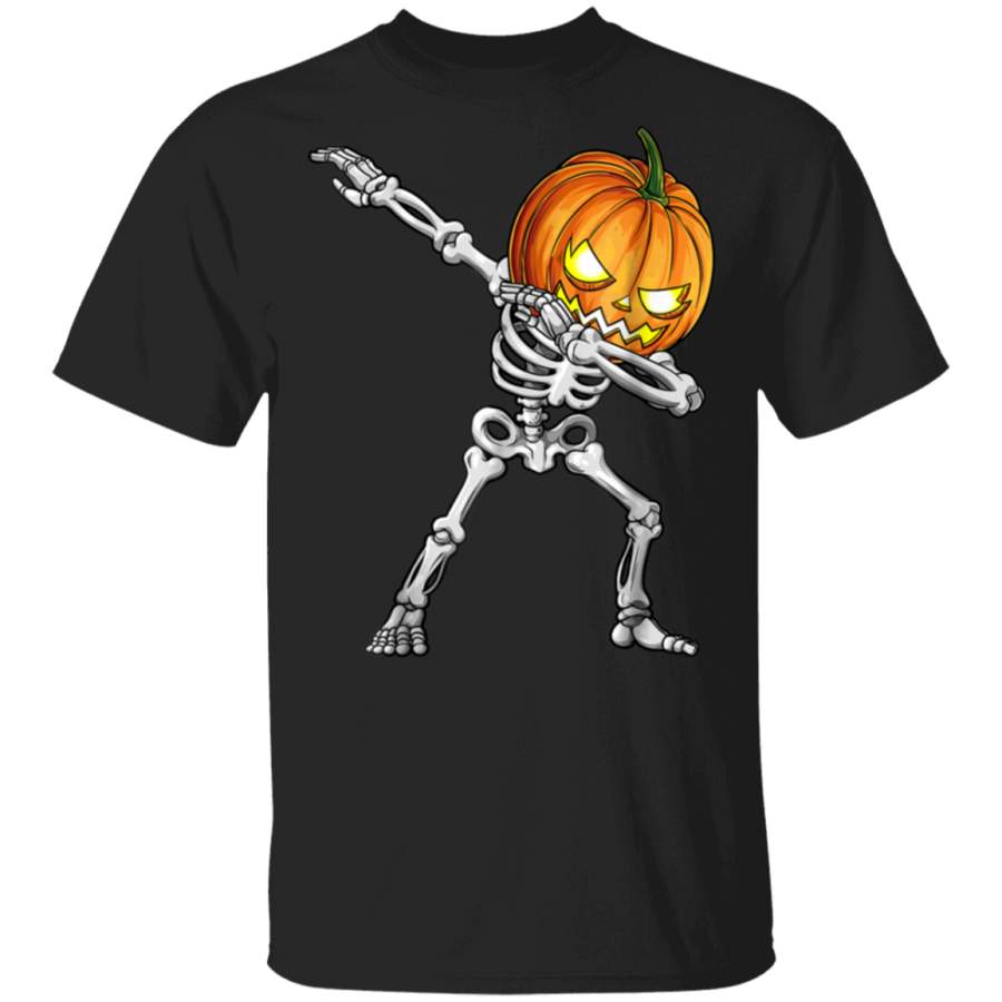 Dabbing Skeleton T Shirt Halloween Kids Pumpkin Head Face