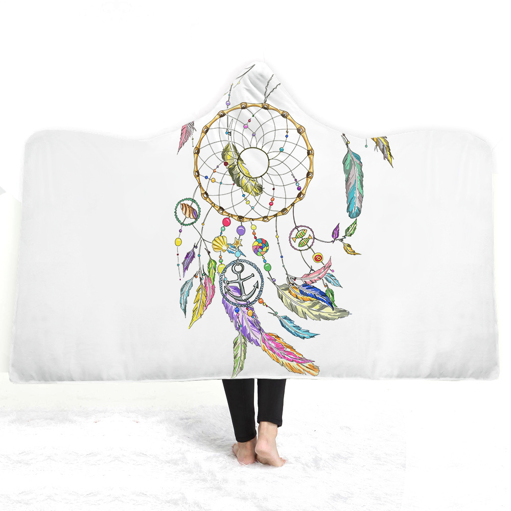 Colorful Windbell Print Hooded Cape Adult Children Hooded Double Plush Office Bedroom Living Room Men’s And Women’s Nap Blanket alx