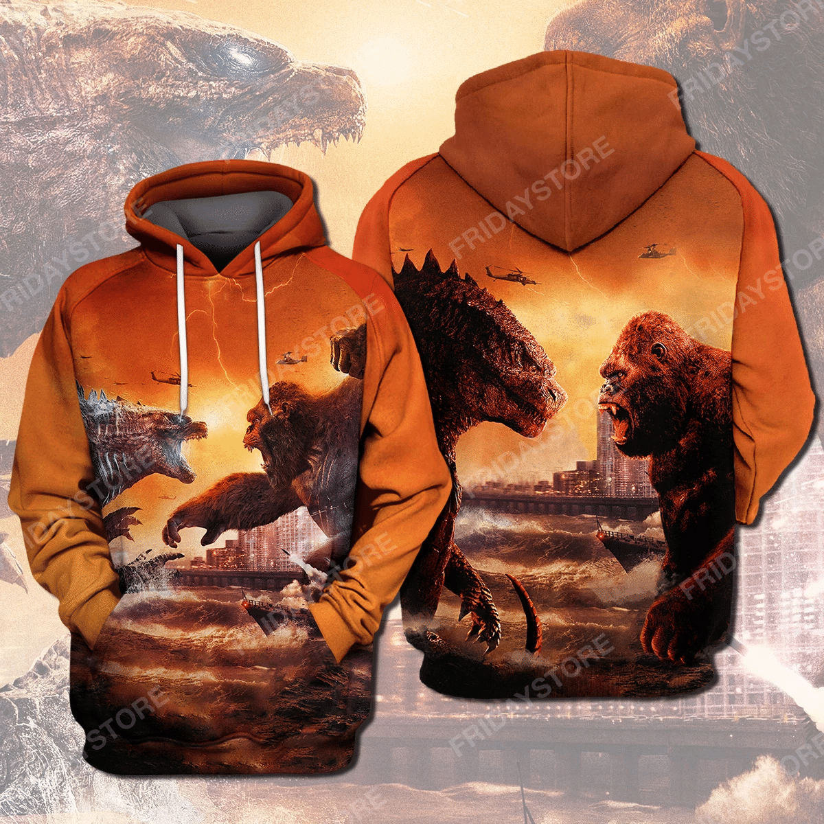 Gozilla Vs Kong T-Shirt Gozilla Vs Kong Hoodie Monters Battle T-Shirt Hoodie Adult Full Print