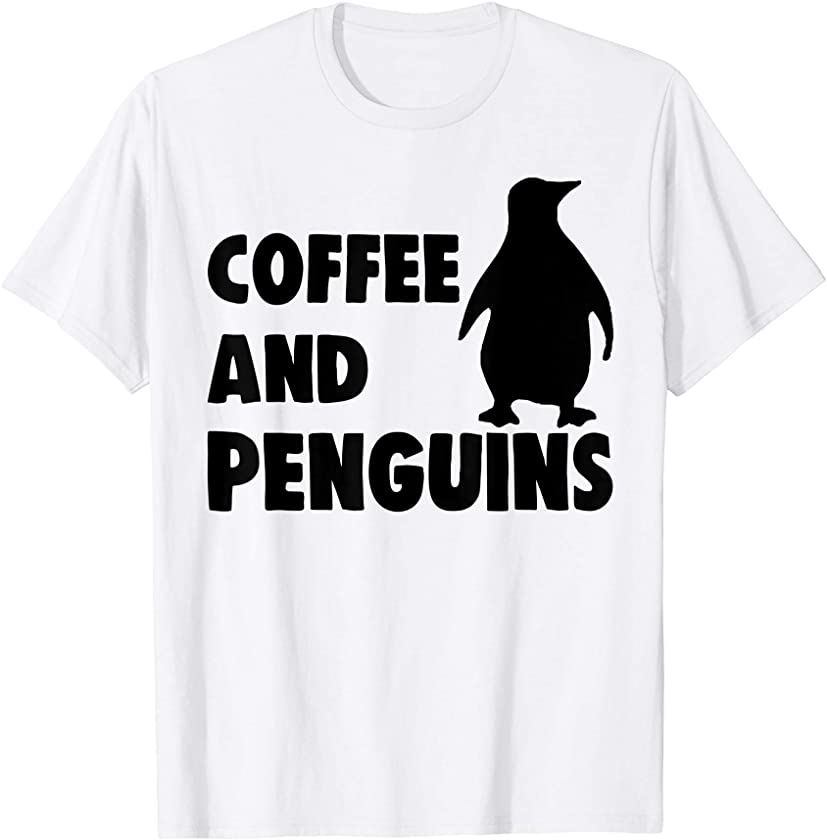 Coffee & Penguin Tee Shirt Men Funny Penguin Lover T-Shirt