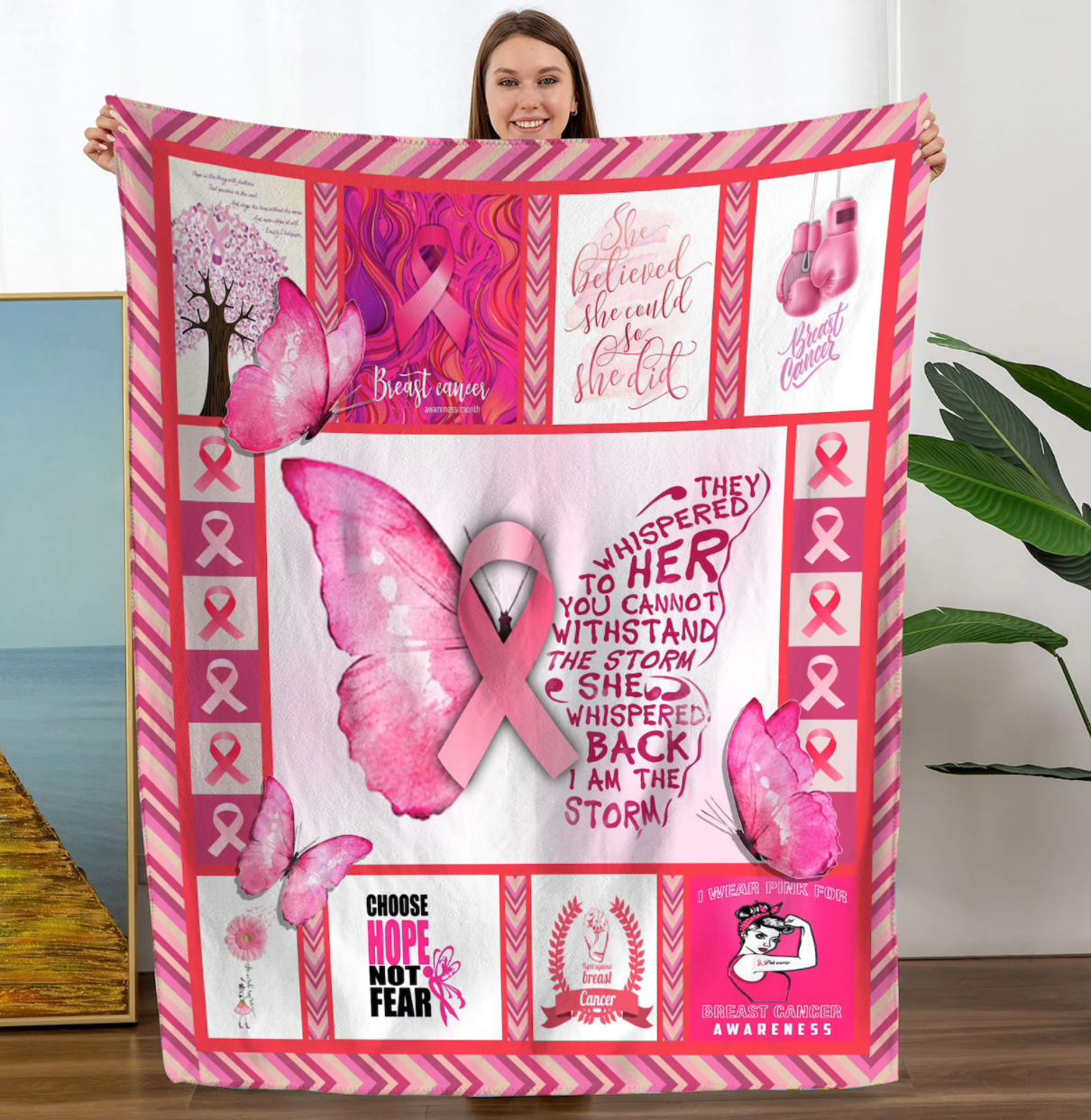 Breast Cancer Sherpa Blanket, Breast Cancer Awareness Blanket, Breast Cancer Month, Breast Cancer Survivor Blanket, Breast Cancer Warrior Blanket