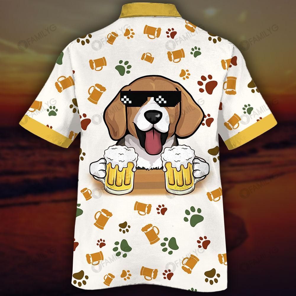 White Beagle Shirt – Dog With Beer Hawaiian Shirt Brown Summer Hawaiian For Men, Women, Couple