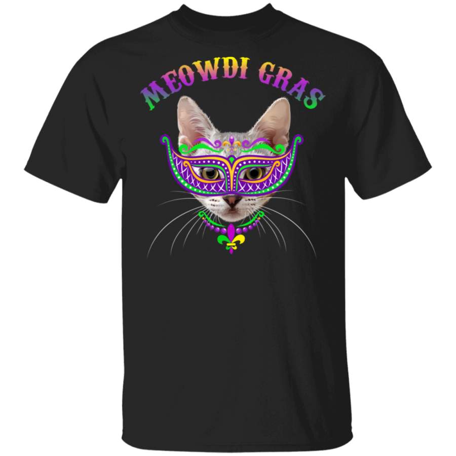 Mardi Gras Cat Shirt Meowdi Gras Funny Mardi Gras Kitten Cat Face Covering Lover Gifts T-Shirt