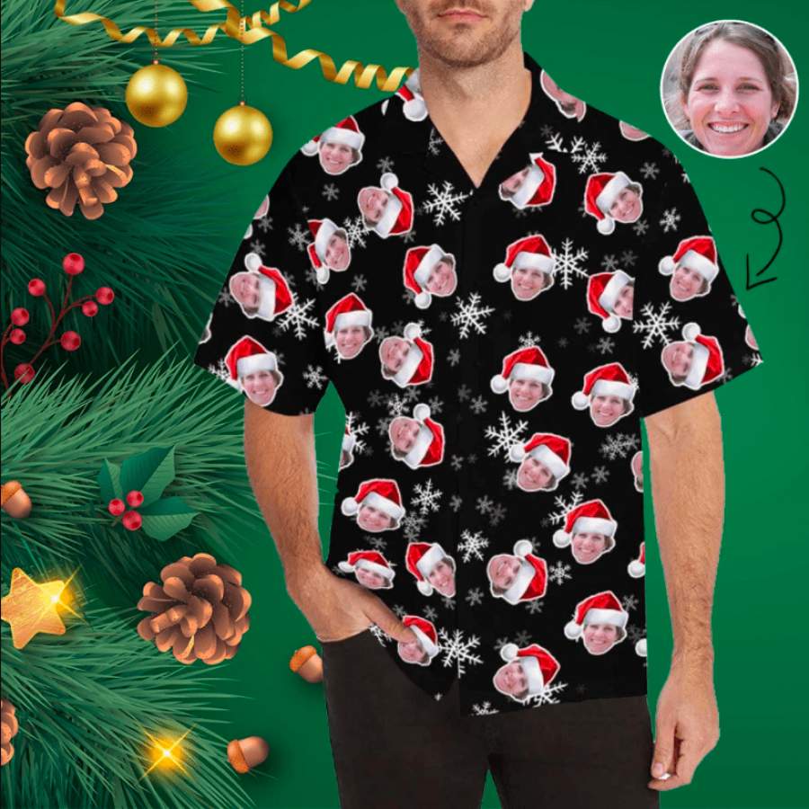 Funny Custom Face Santa Claus Black Unisex Hawaii Aloha Shirts Ha39266