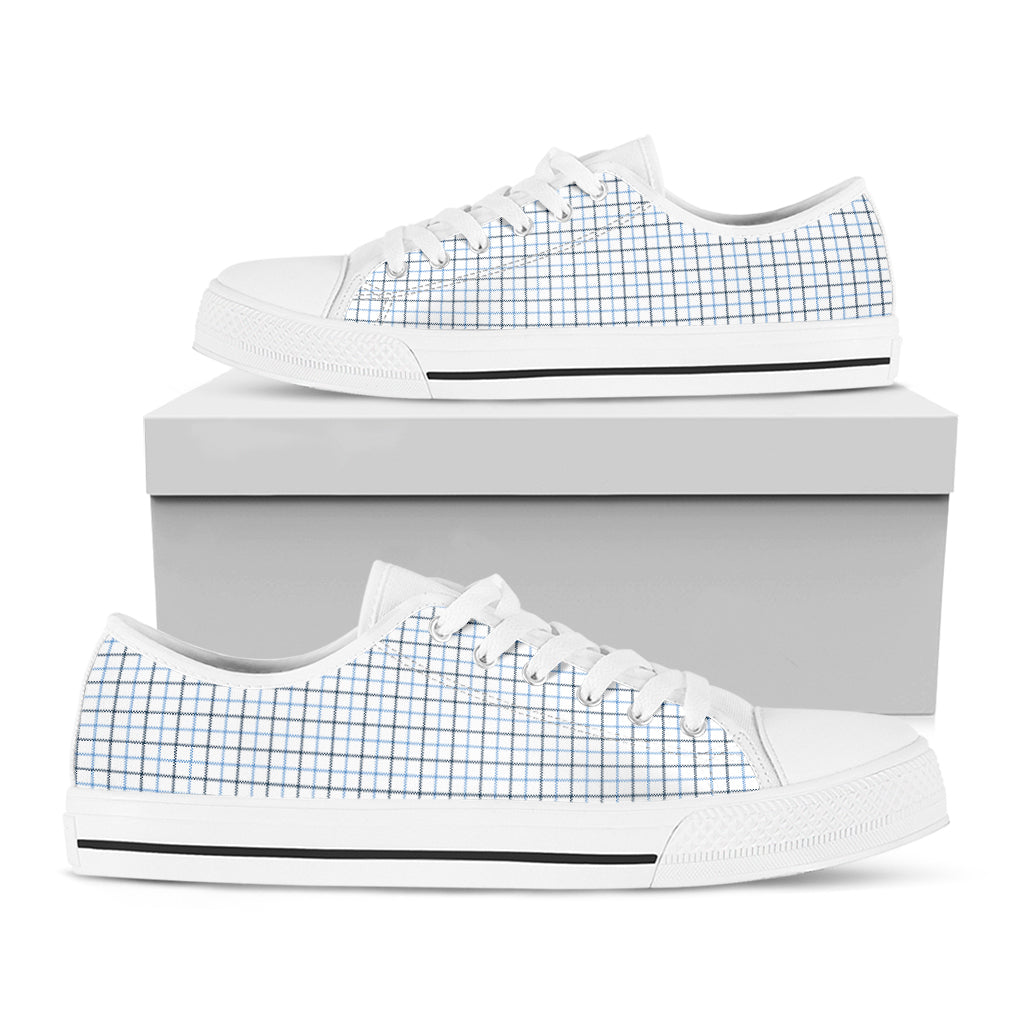 White And Blue Tattersall Pattern Print White Low Top Shoes