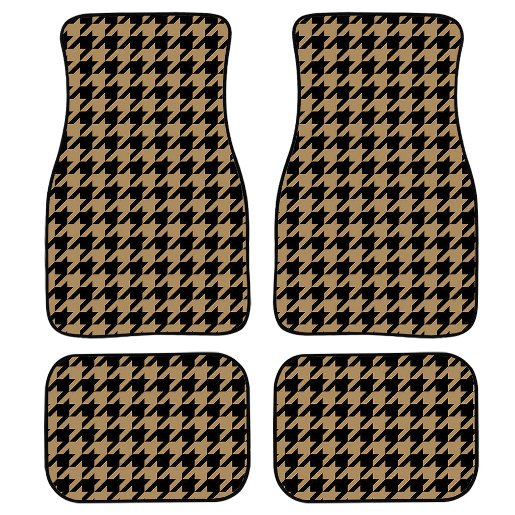 Brown And Black Houndstooth Print Front And Back Car Floor Mats, Front Car Mat